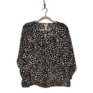 CHICO'S $98 Black White Zip Front Woven Blouse Chain Trim Chico's 2 / US Large